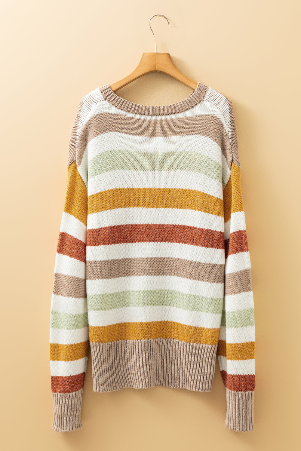 Multicolour Stripe Drop Shoulder Crew Neck Sweater