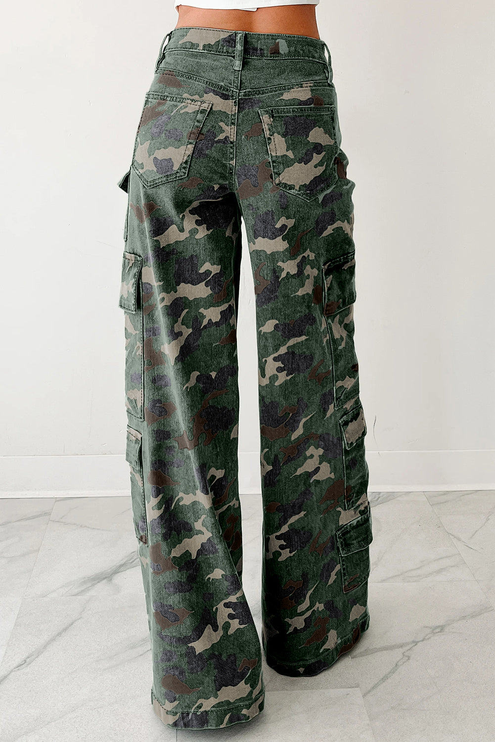 Green Camo Cargo Wide Leg Pants