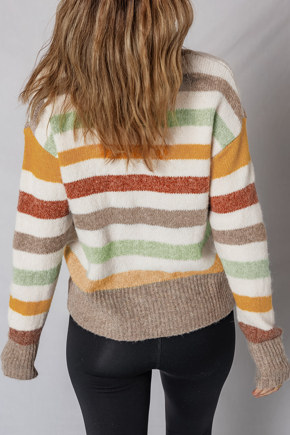 Multicolour Stripe Drop Shoulder Crew Neck Sweater