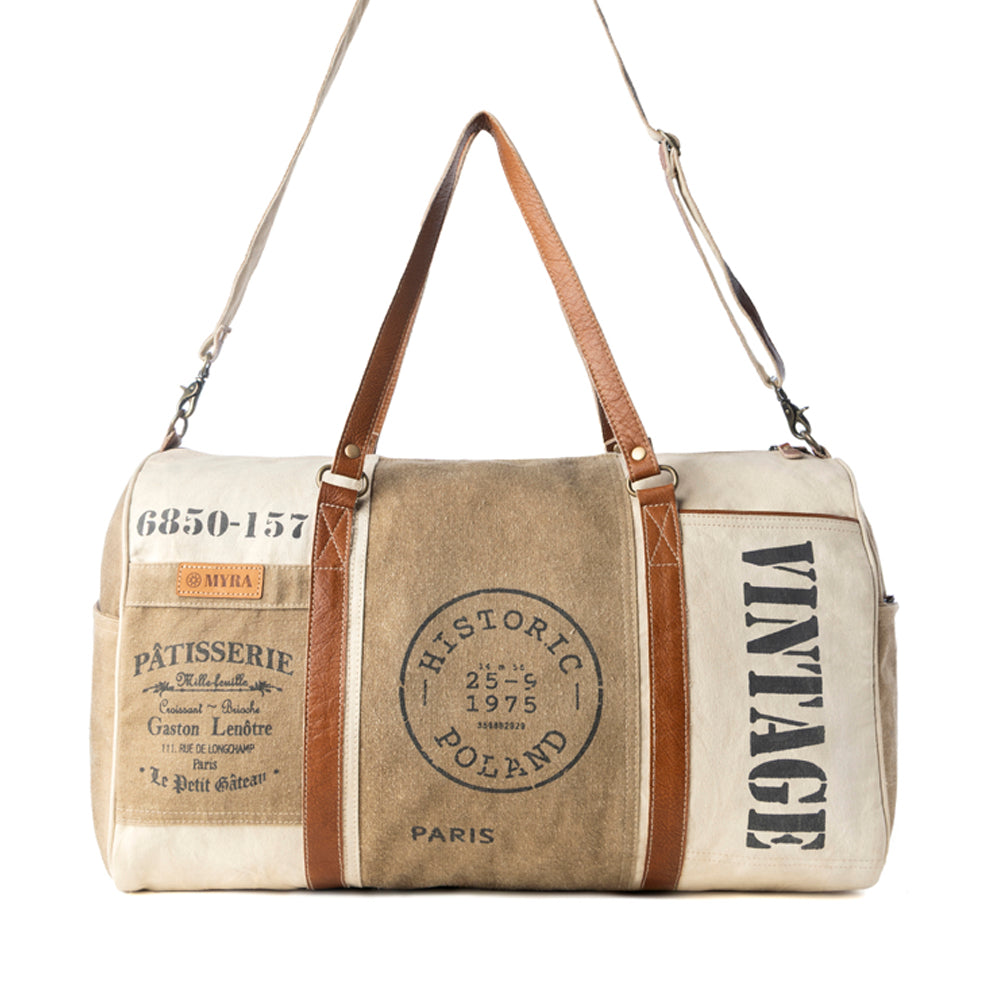 Myra Wandermark Vintage Traveller Bag  in olive with leather detail