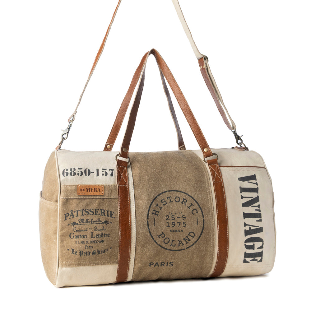 Myra Wandermark Vintage Traveller Bag  in olive with leather detail