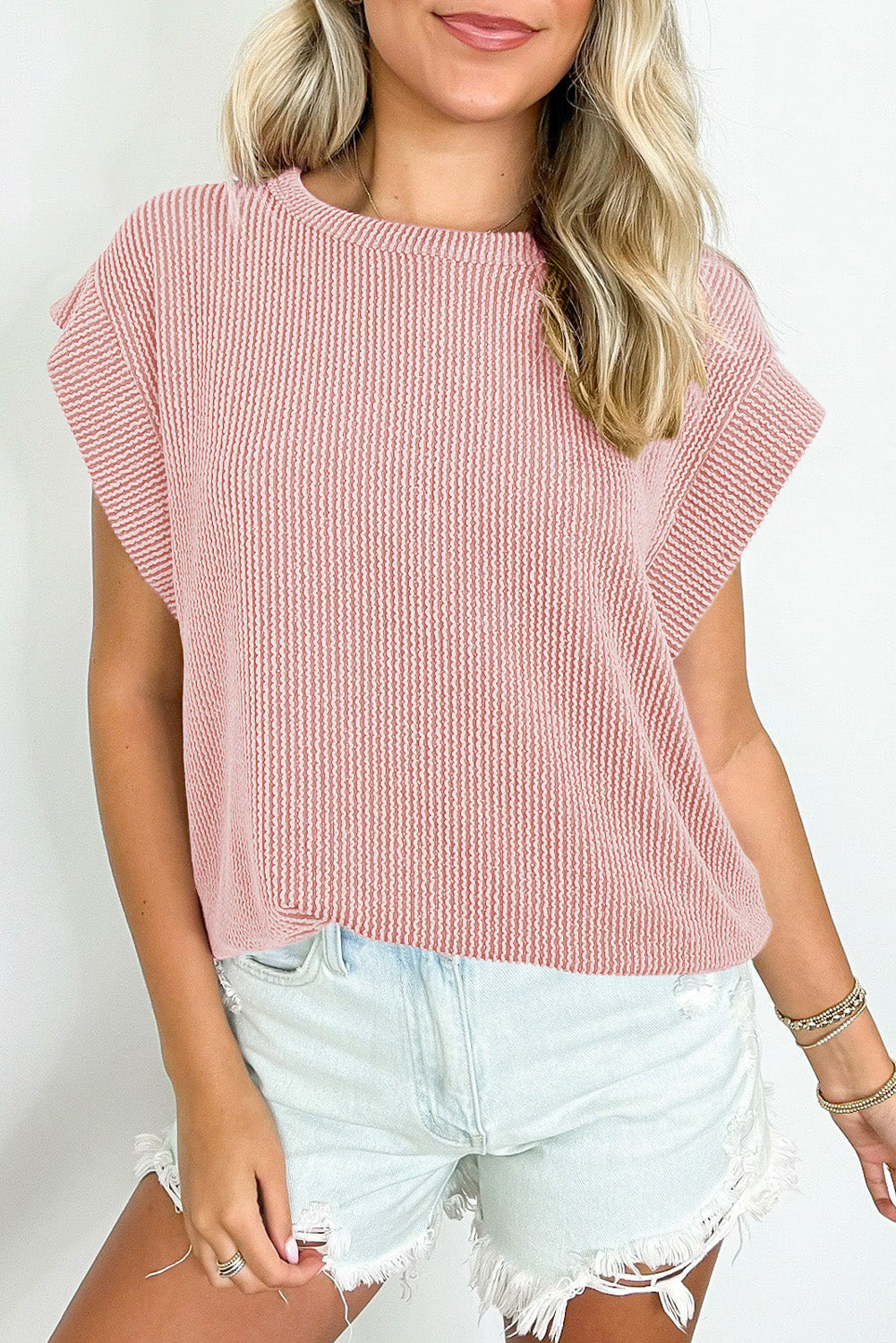 Dirty blue Twisted Rib Wide Sleeve Crew Neck T Shirt